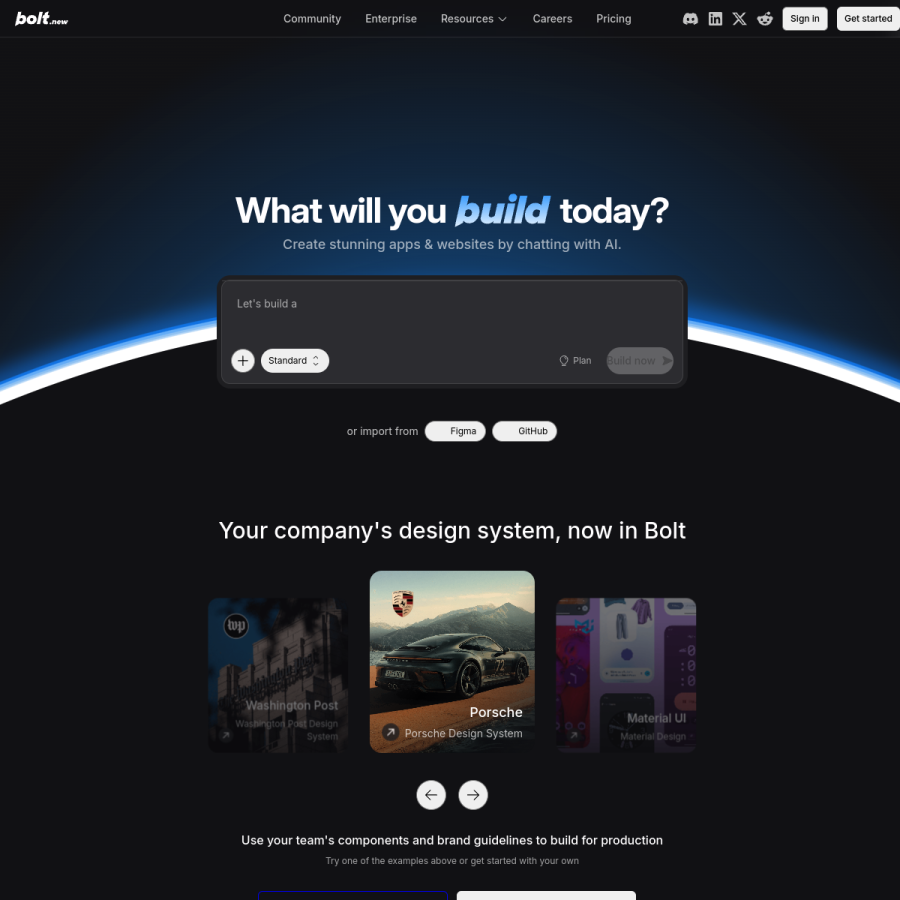 bolt.new homepage screenshot