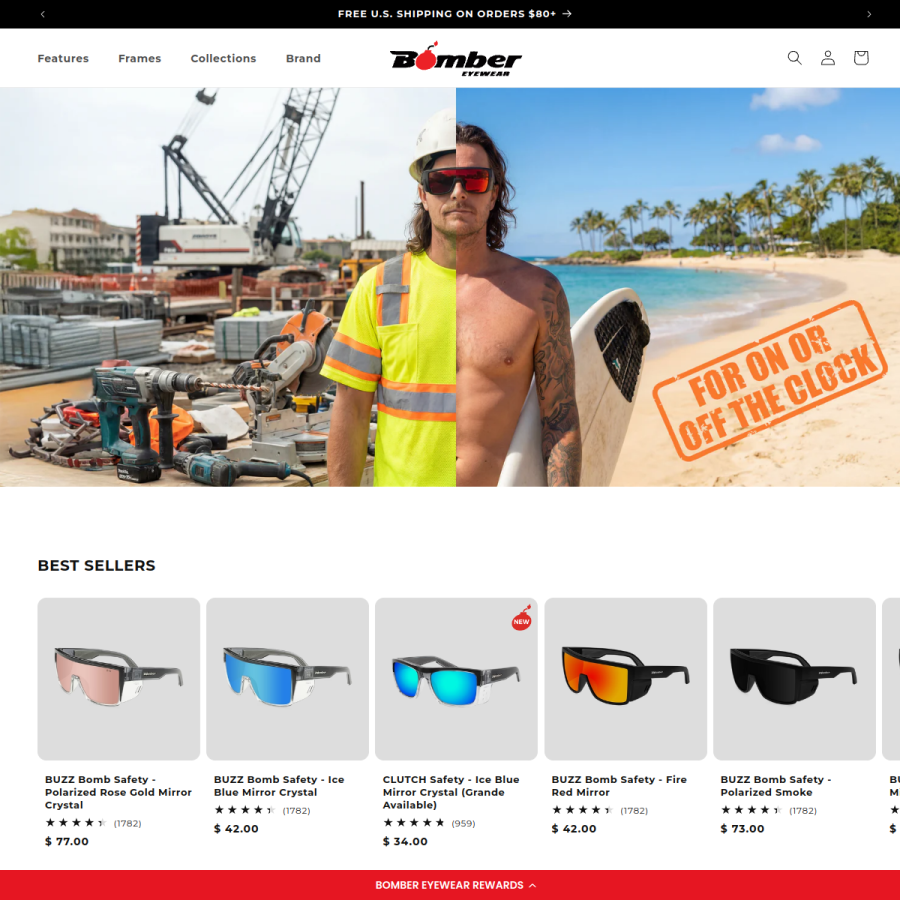 bombereyewear.com homepage screenshot