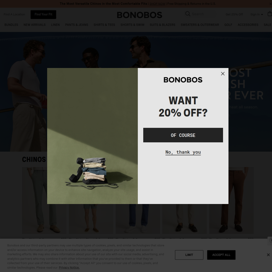 bonobos.com homepage screenshot