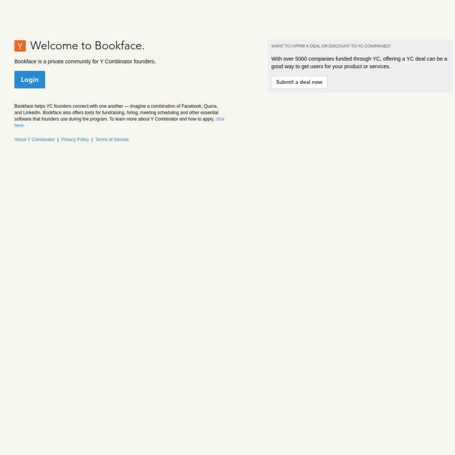 bookface.ycombinator.com homepage screenshot