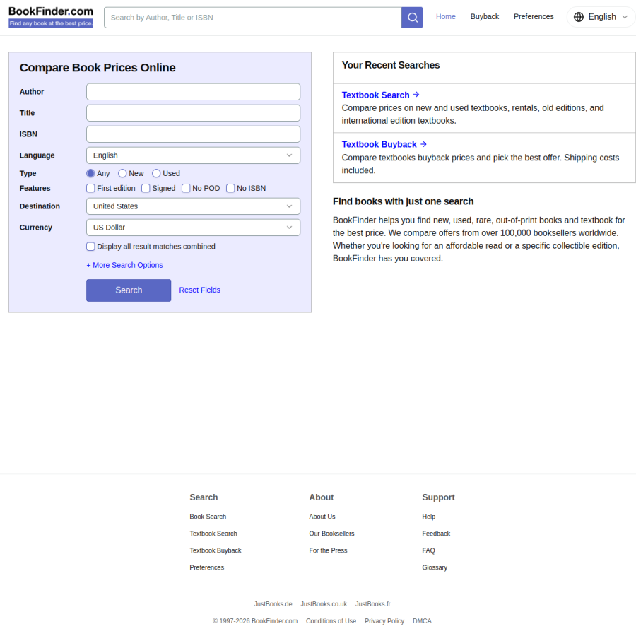 bookfinder.com homepage screenshot