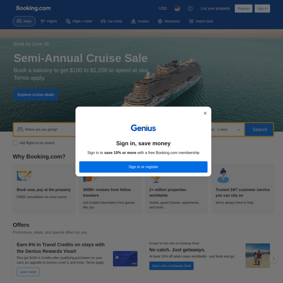 booking.com homepage screenshot