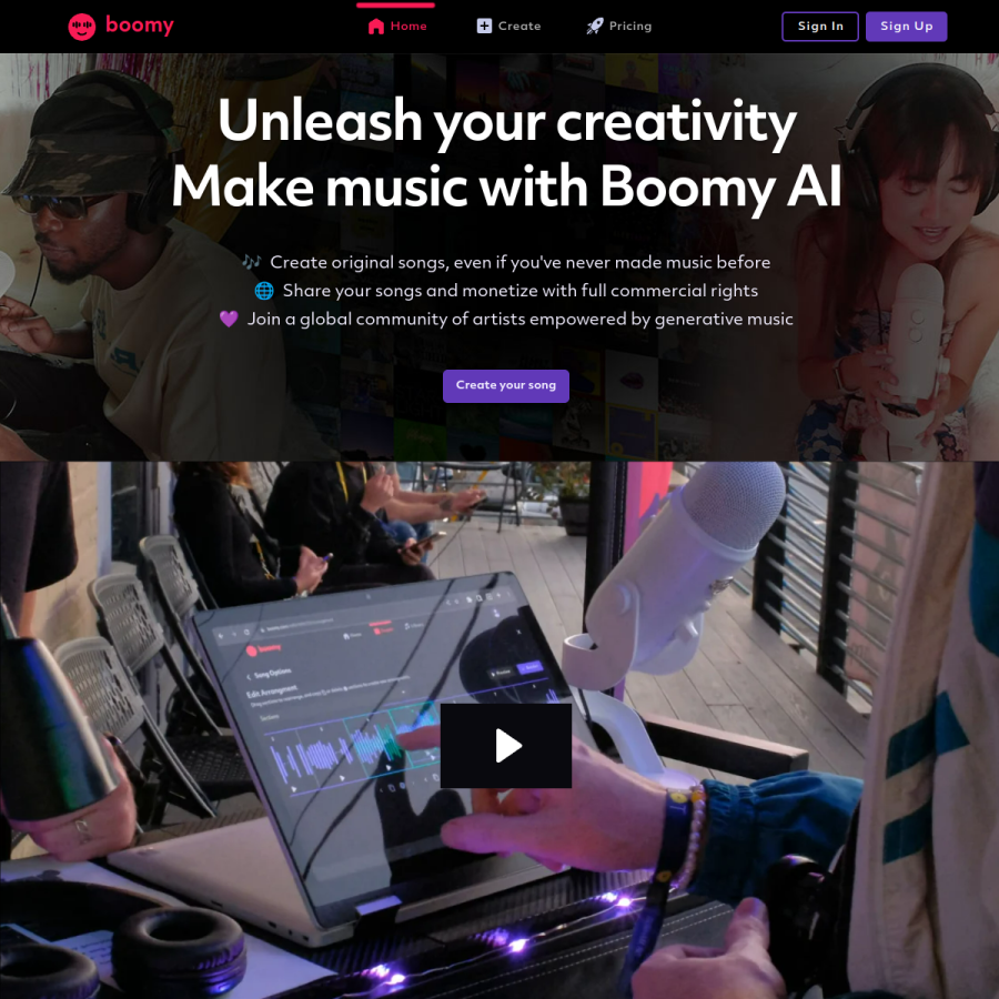 boomy.com homepage screenshot