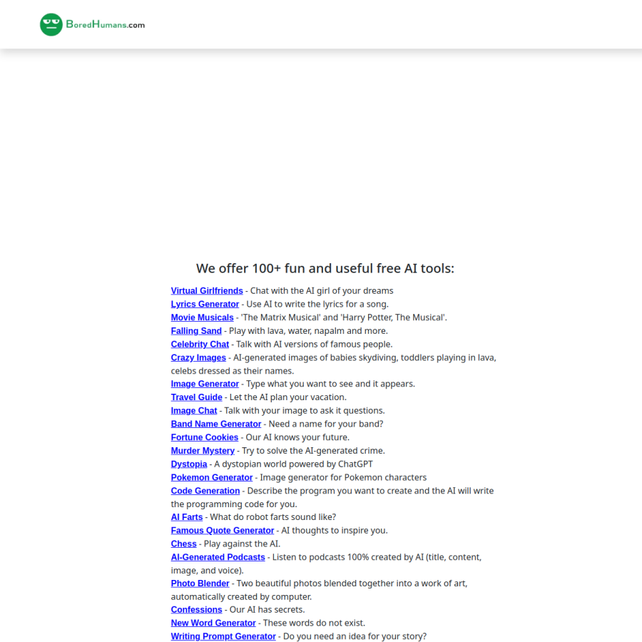 boredhumans.com homepage screenshot