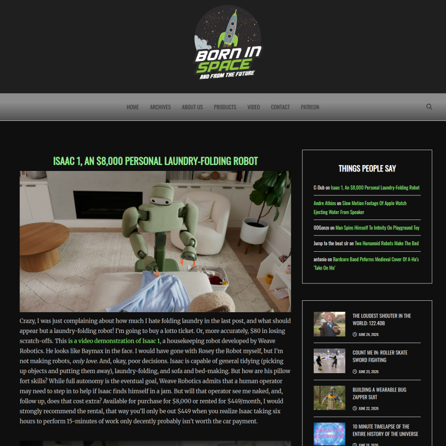 borninspace.com homepage screenshot