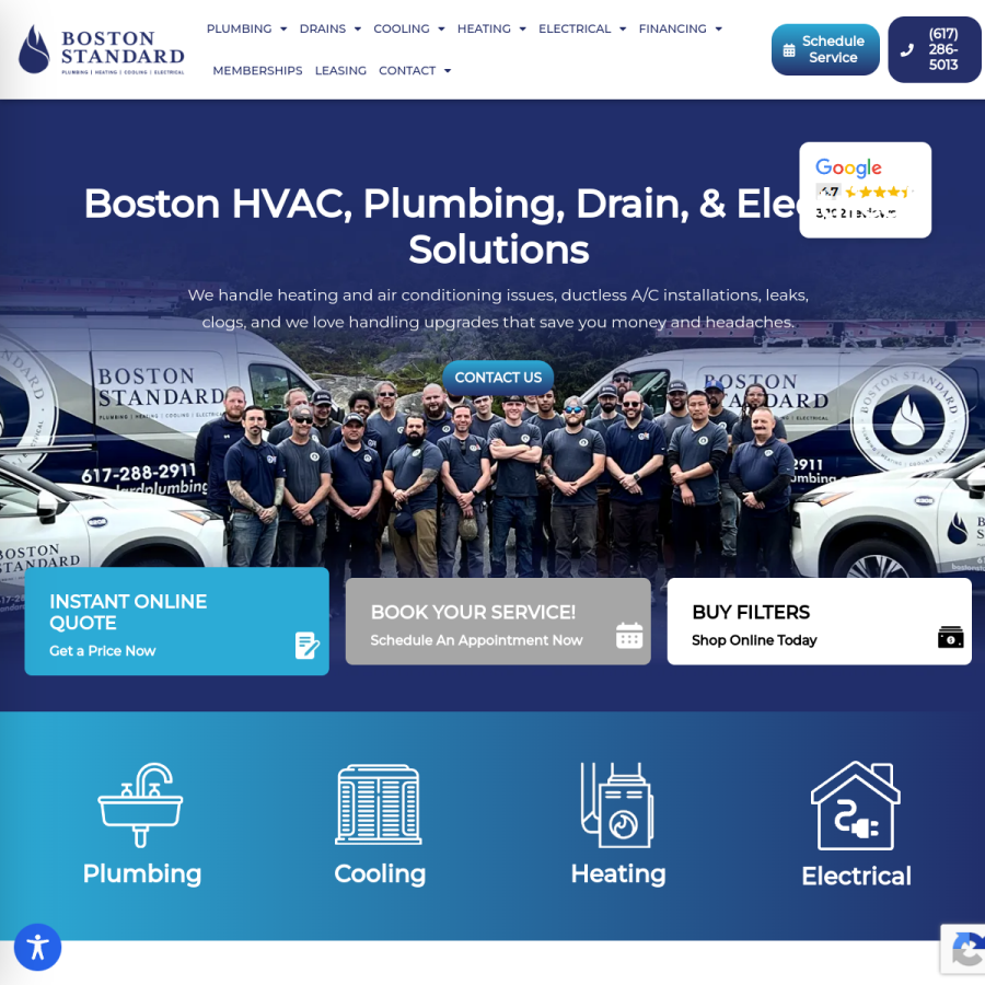bostonstandardplumbing.com homepage screenshot