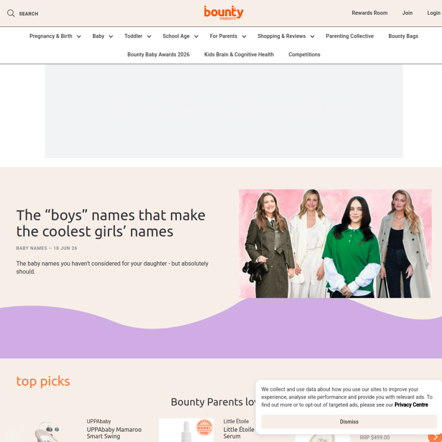 bountyparents.com.au homepage screenshot