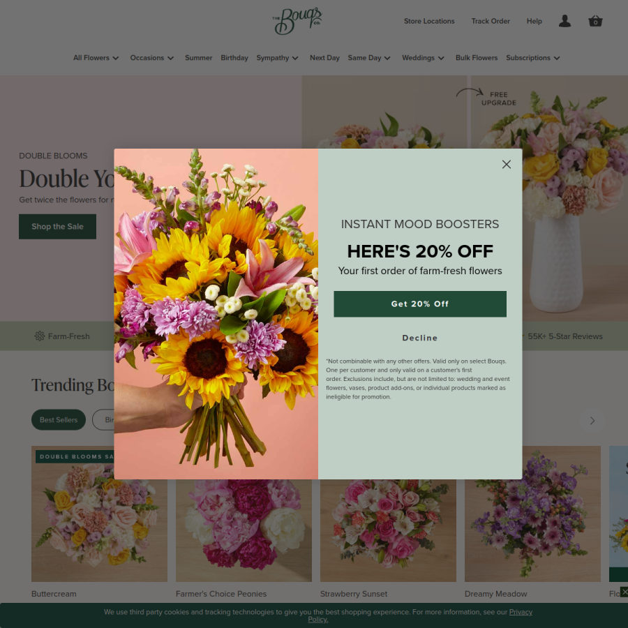 bouqs.com homepage screenshot