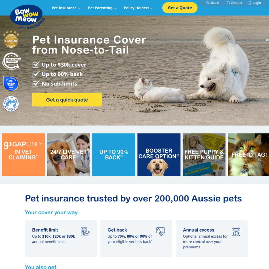 bowwowinsurance.com.au homepage screenshot