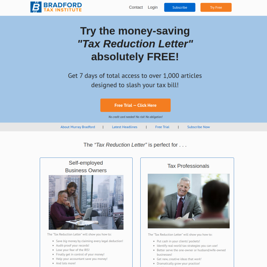bradfordtaxinstitute.com homepage screenshot