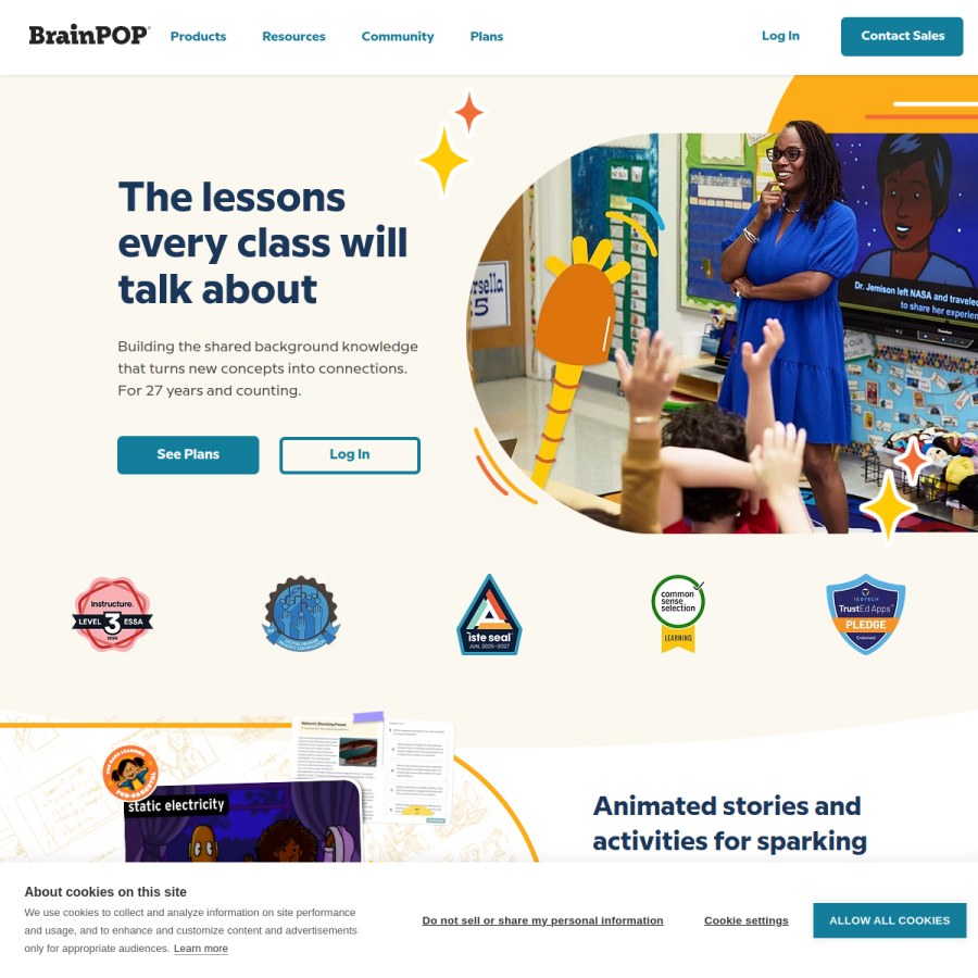 brainpop.com homepage screenshot