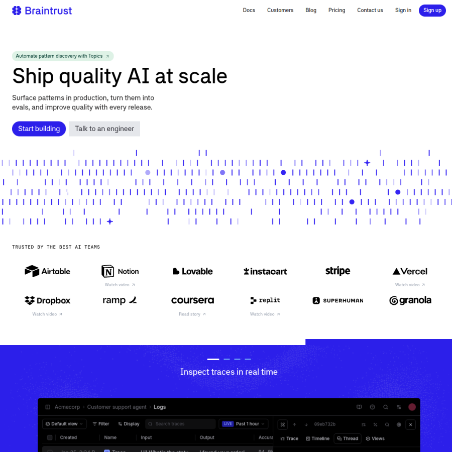 braintrust.dev homepage screenshot