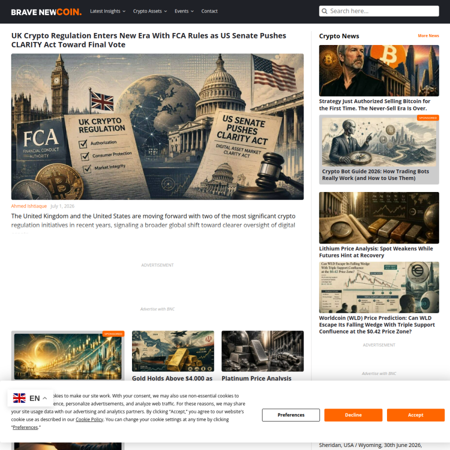 bravenewcoin.com homepage screenshot