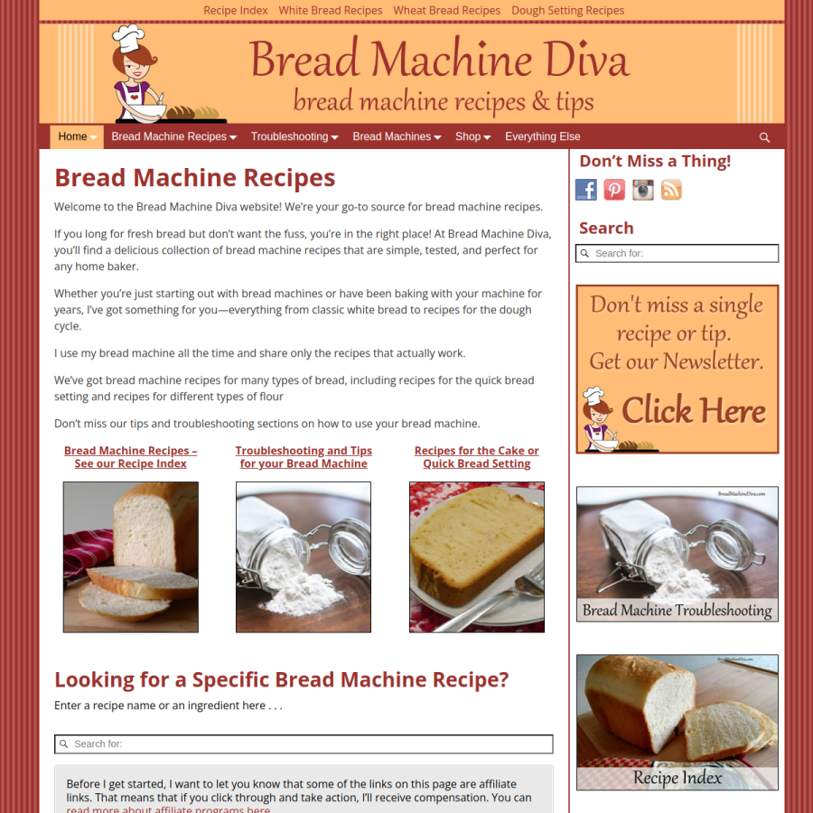 breadmachinediva.com homepage screenshot