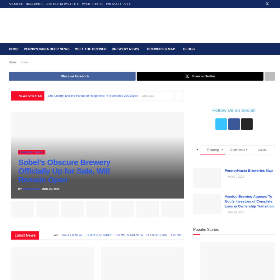 breweriesinpa.com homepage screenshot