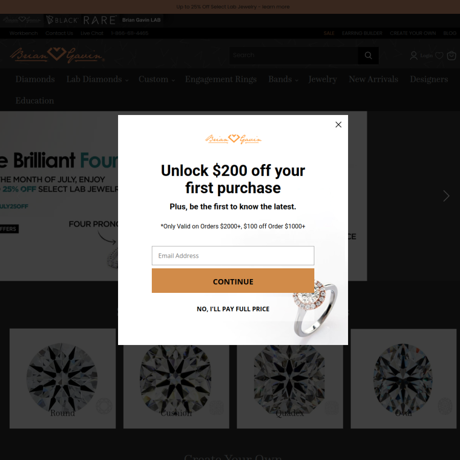 briangavindiamonds.com homepage screenshot