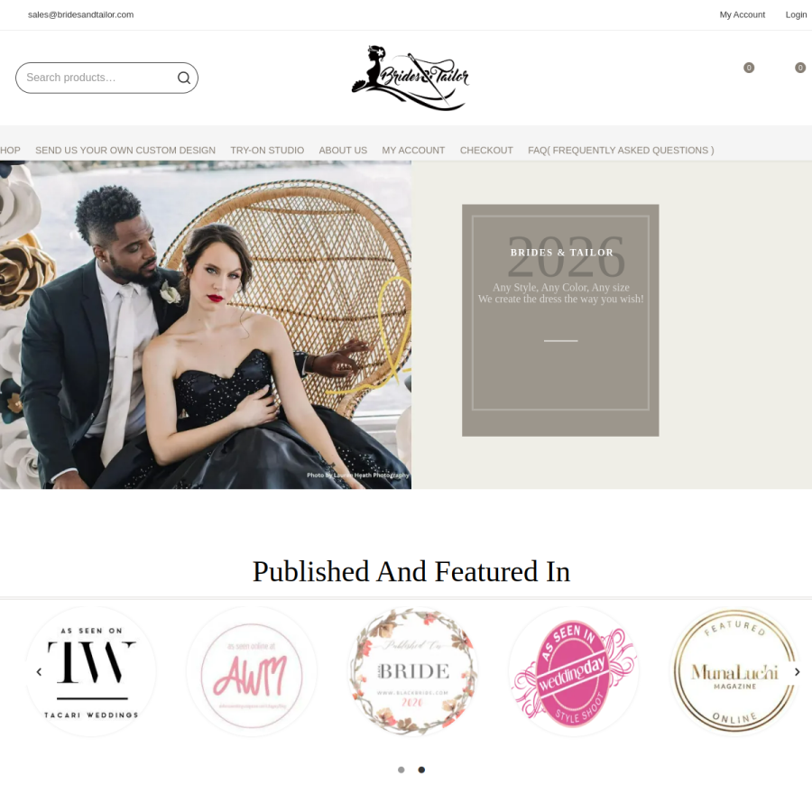 bridesandtailor.com homepage screenshot