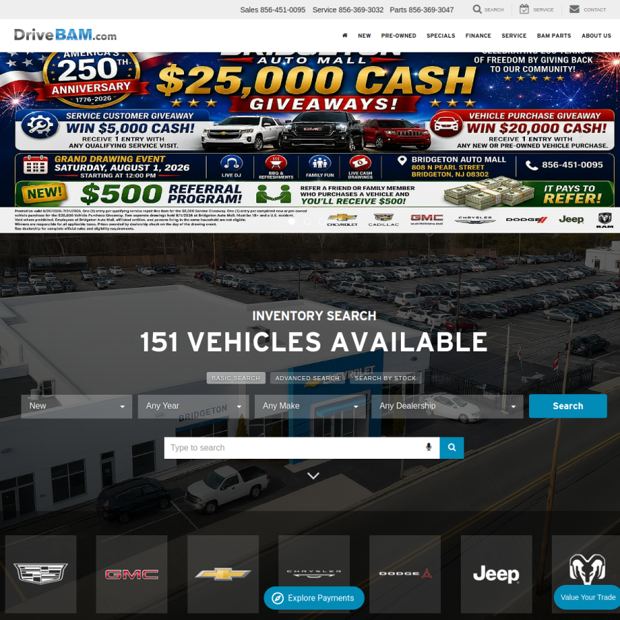 bridgetonautomall.com homepage screenshot