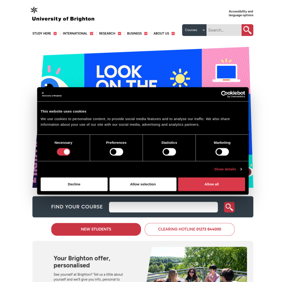 brighton.ac.uk homepage screenshot