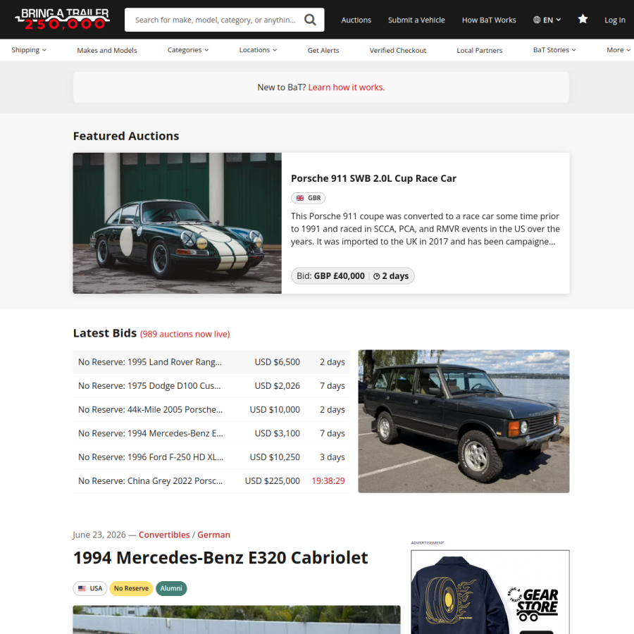 bringatrailer.com homepage screenshot