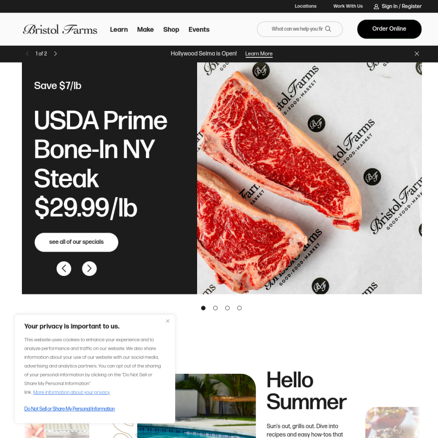 bristolfarms.com homepage screenshot