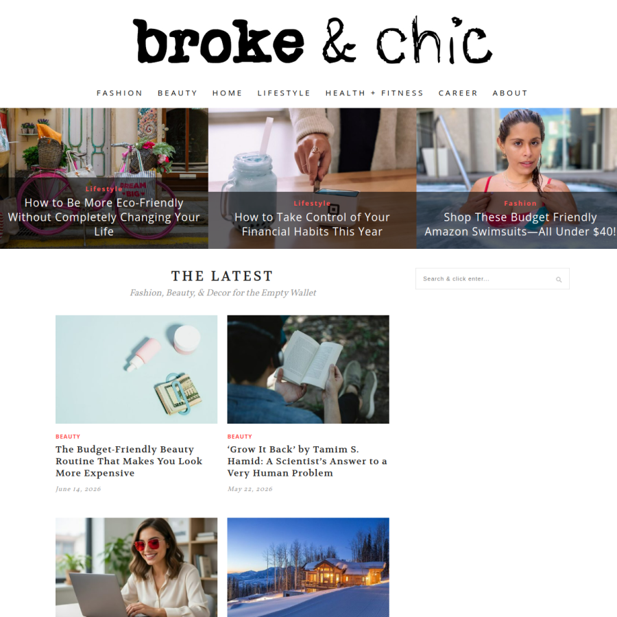 brokeandchic.com homepage screenshot