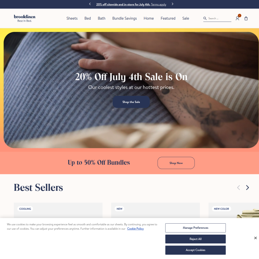 brooklinen.com homepage screenshot