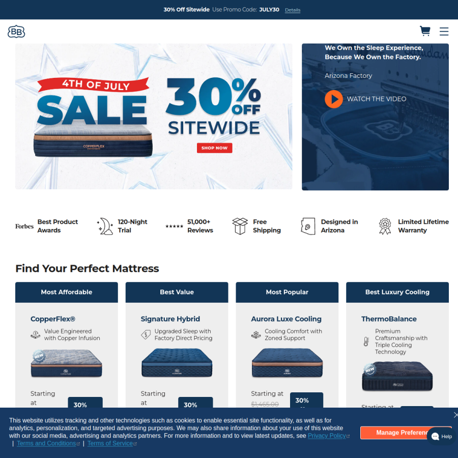 brooklynbedding.com homepage screenshot