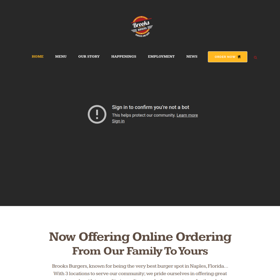 brooksburgers.com homepage screenshot