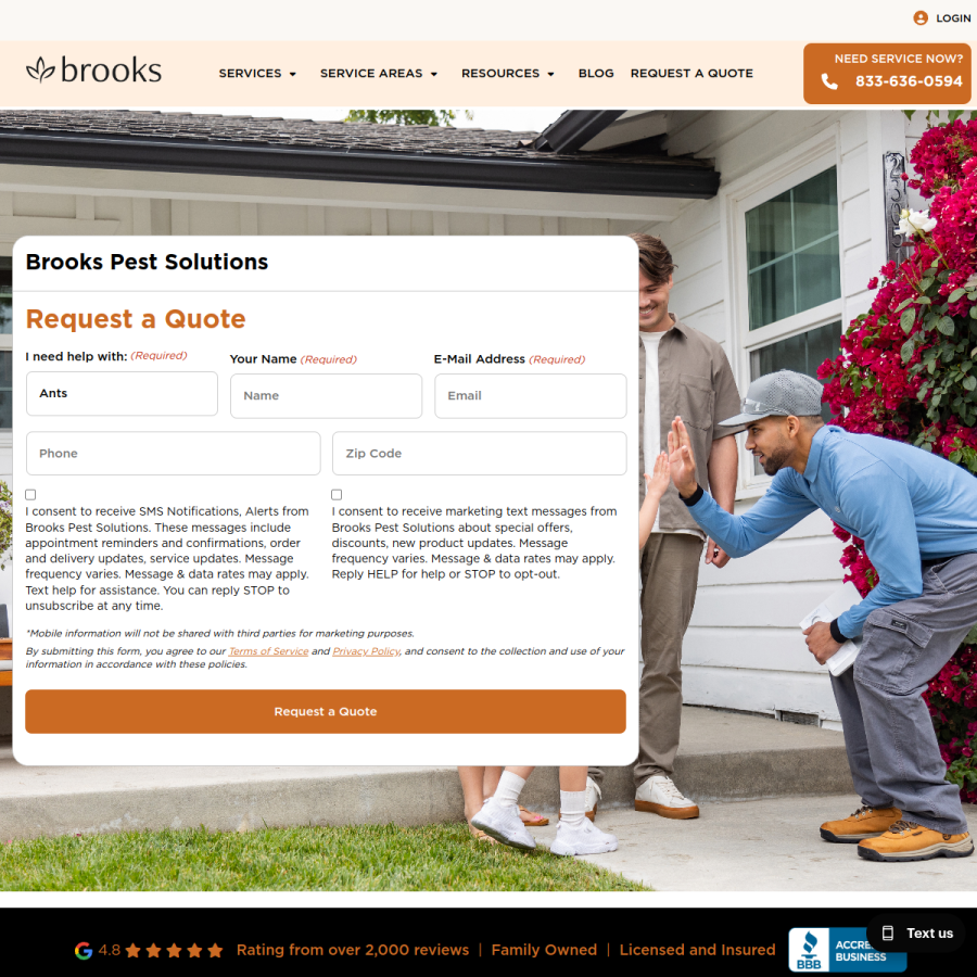 brookspestsolutions.com homepage screenshot