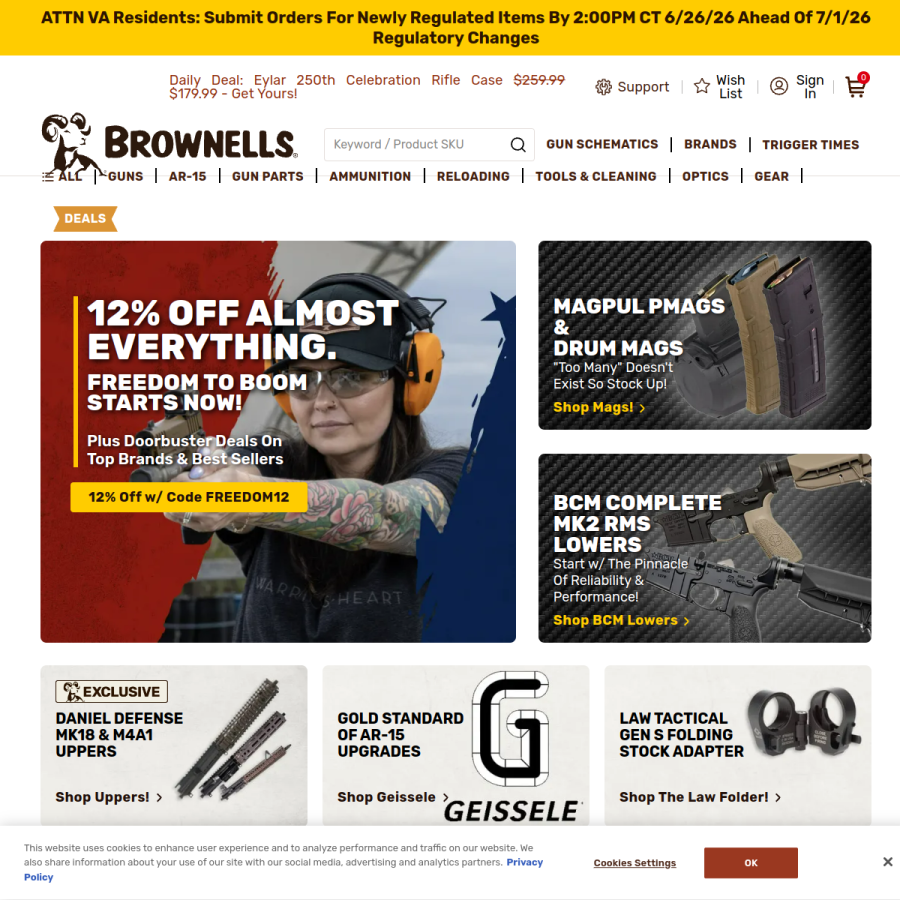 brownells.com homepage screenshot