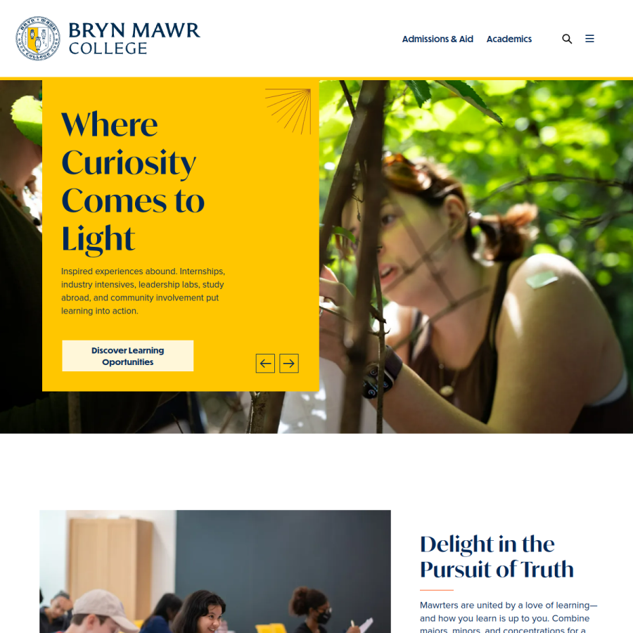 brynmawr.edu homepage screenshot