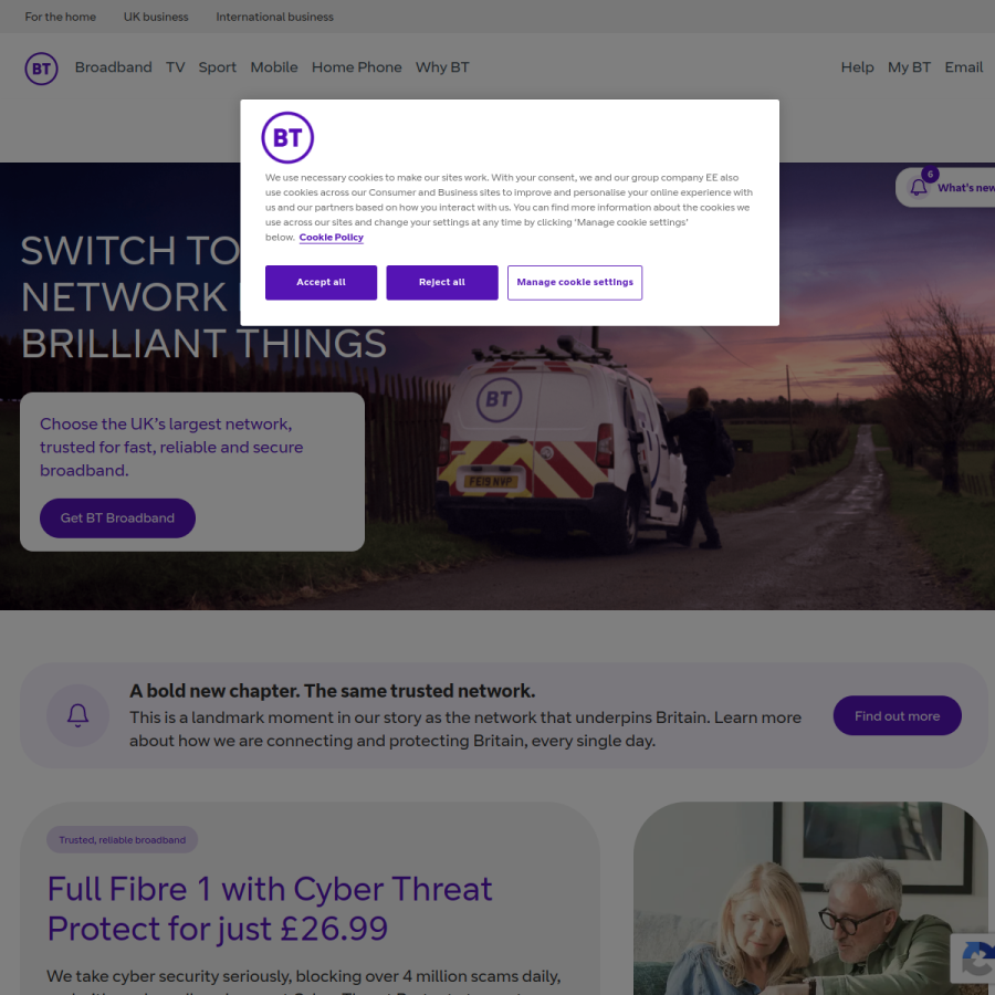 bt.com homepage screenshot