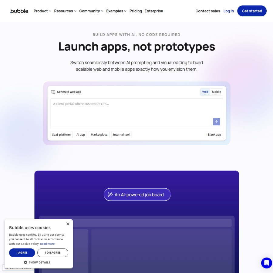 bubble.io homepage screenshot