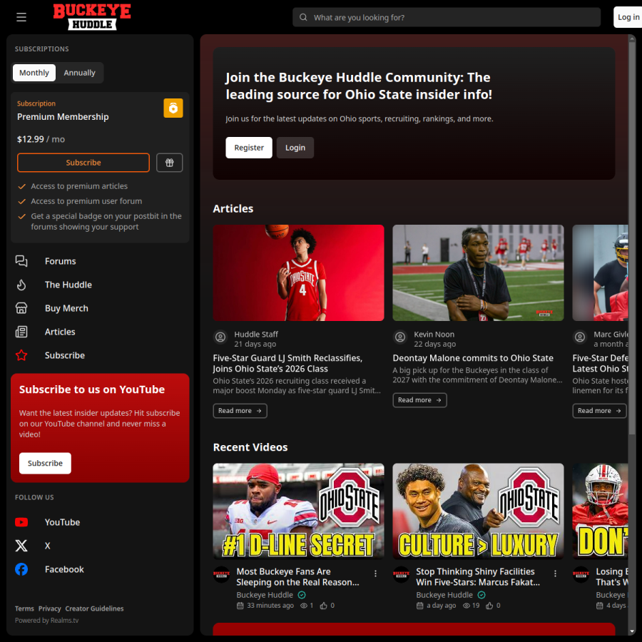 buckeyehuddle.com homepage screenshot