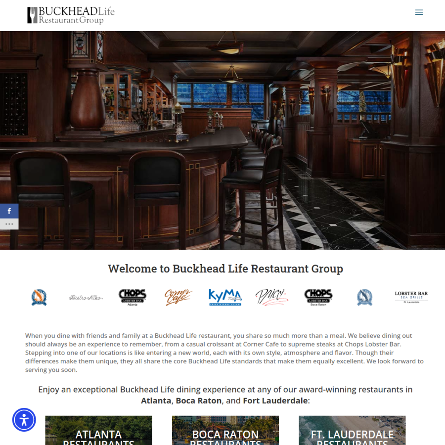 buckheadrestaurants.com homepage screenshot