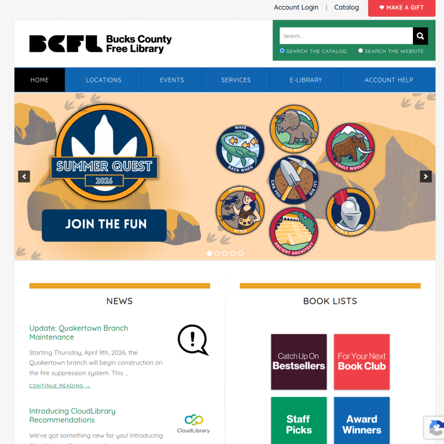 buckslib.org homepage screenshot