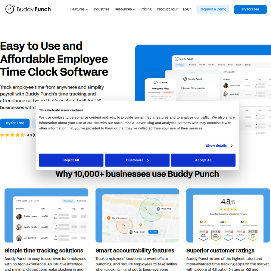 buddypunch.com homepage screenshot