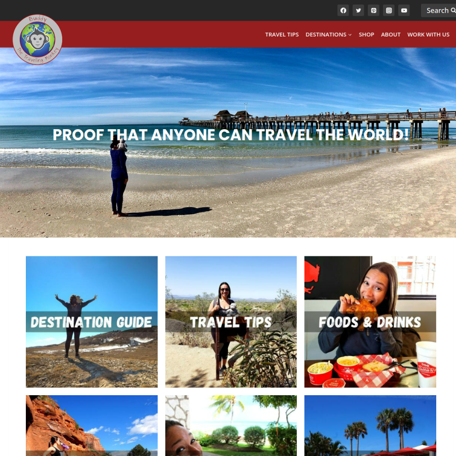 buddythetravelingmonkey.com homepage screenshot