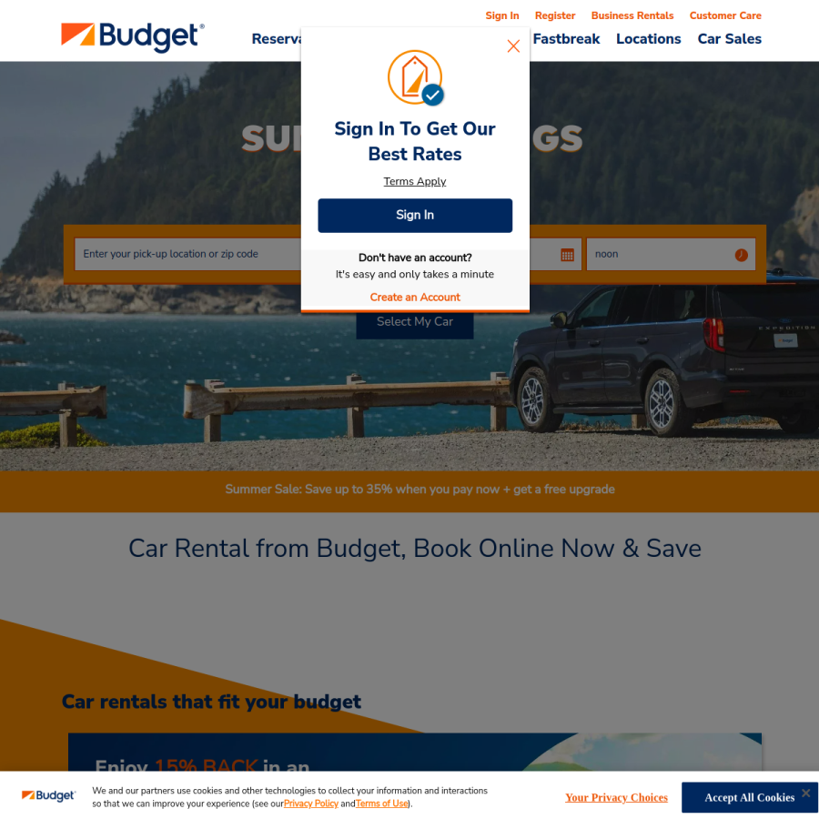budget.com homepage screenshot