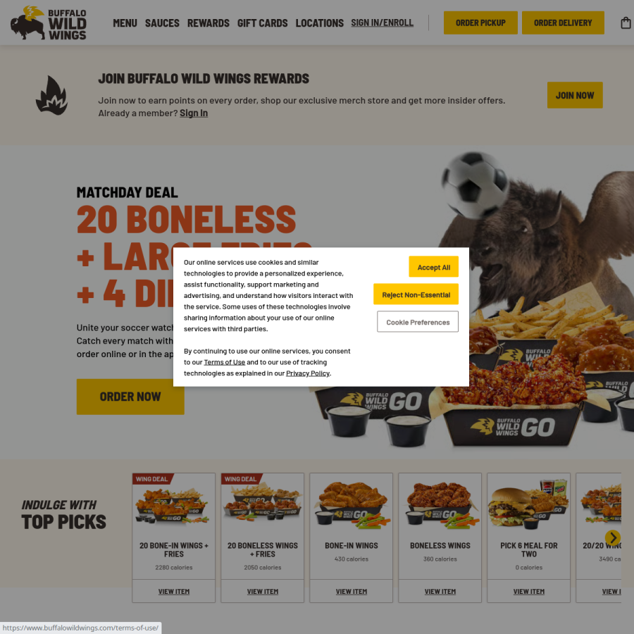buffalowildwings.com homepage screenshot