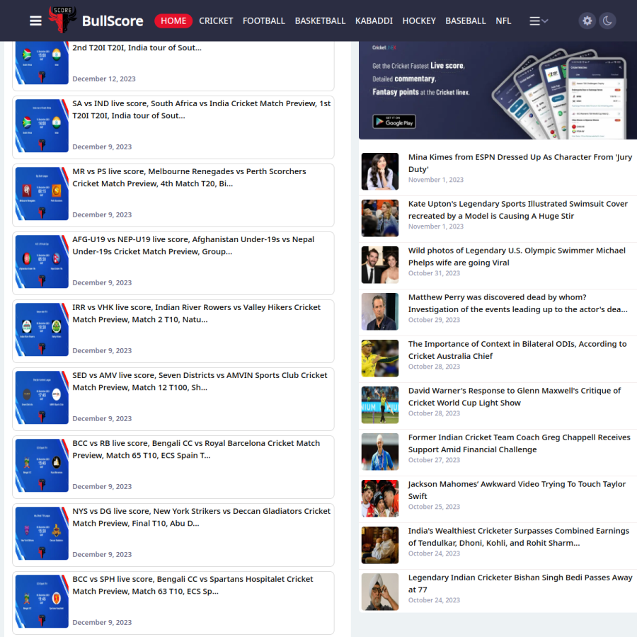 bullscore.com homepage screenshot