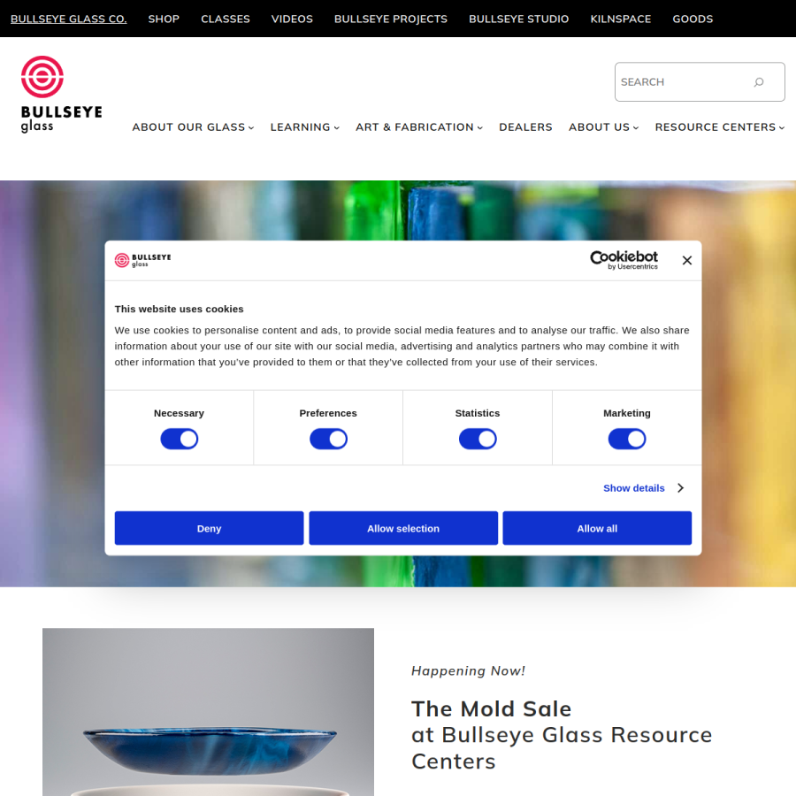 bullseyeglass.com homepage screenshot