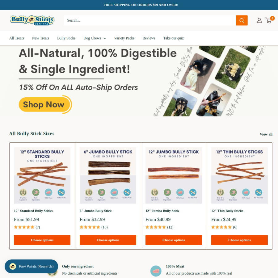 bullystickscentral.com homepage screenshot