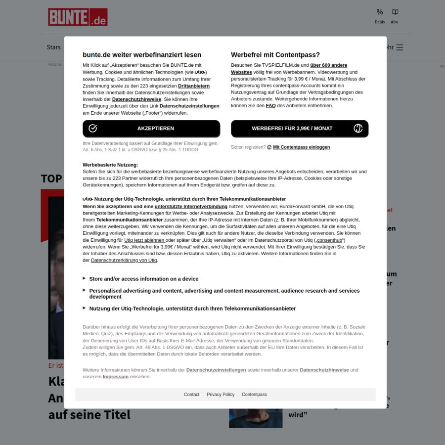 bunte.de homepage screenshot