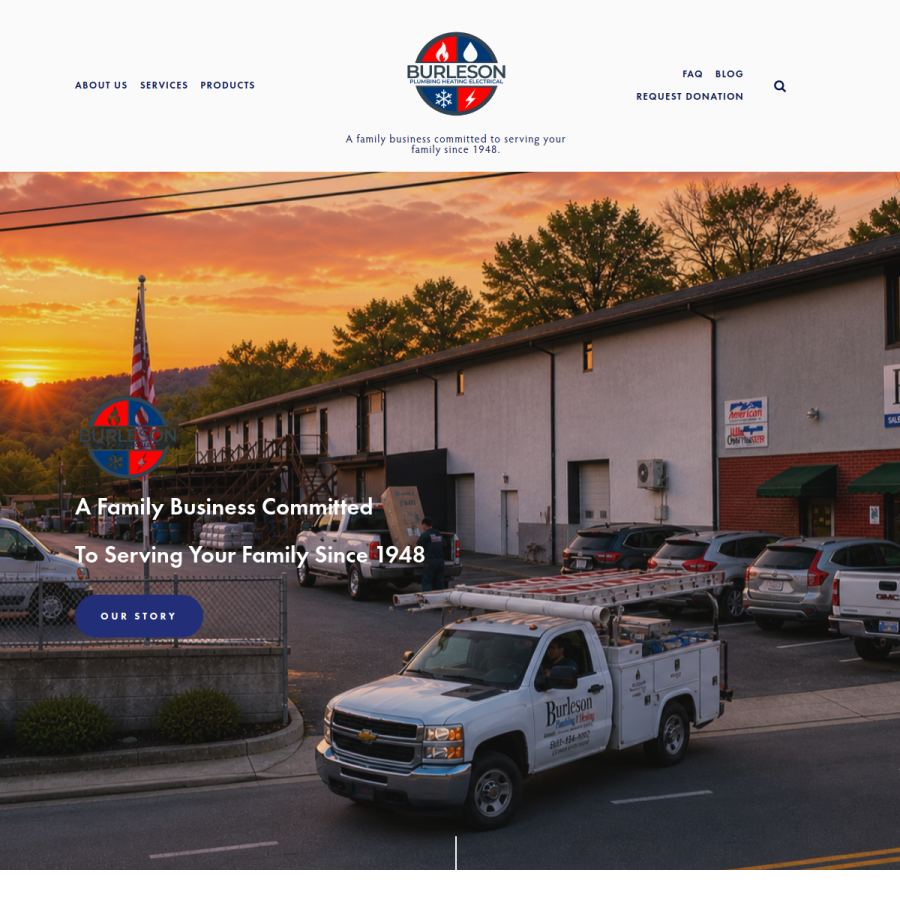 burlesonplumbing.com homepage screenshot