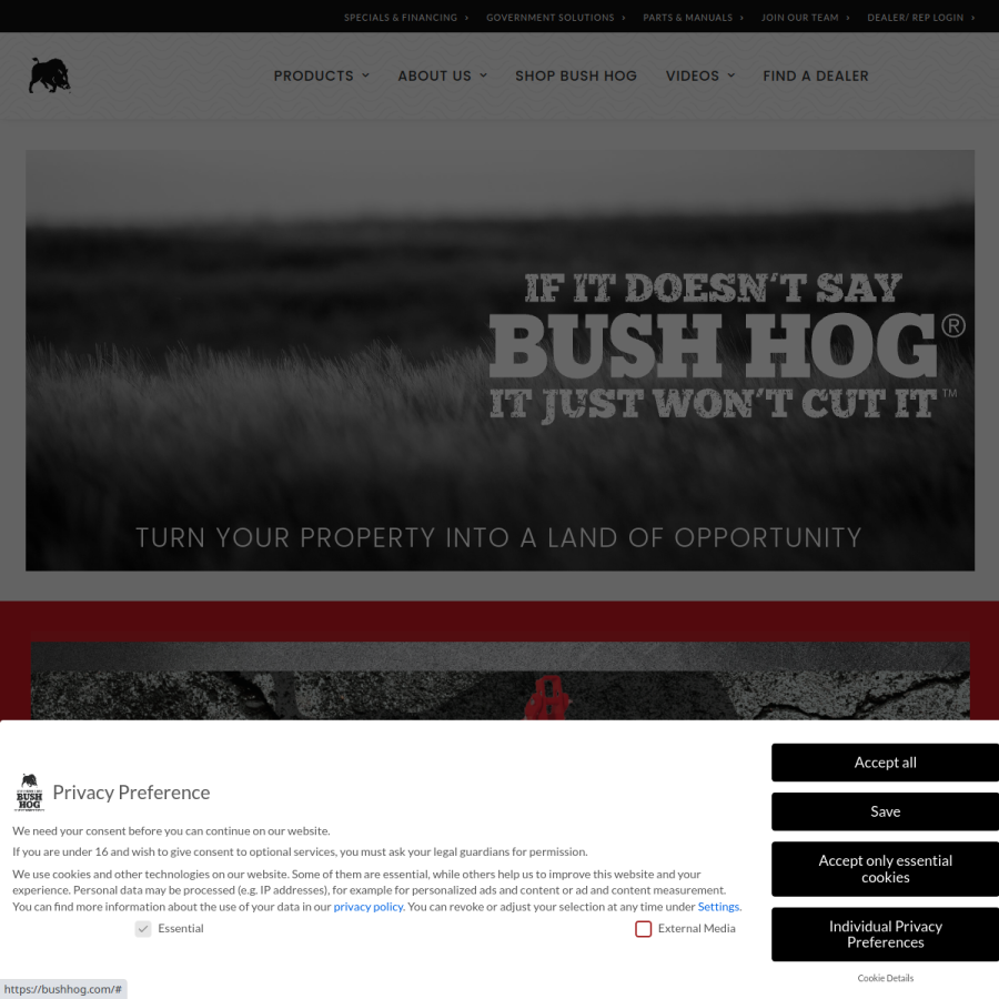 bushhog.com homepage screenshot