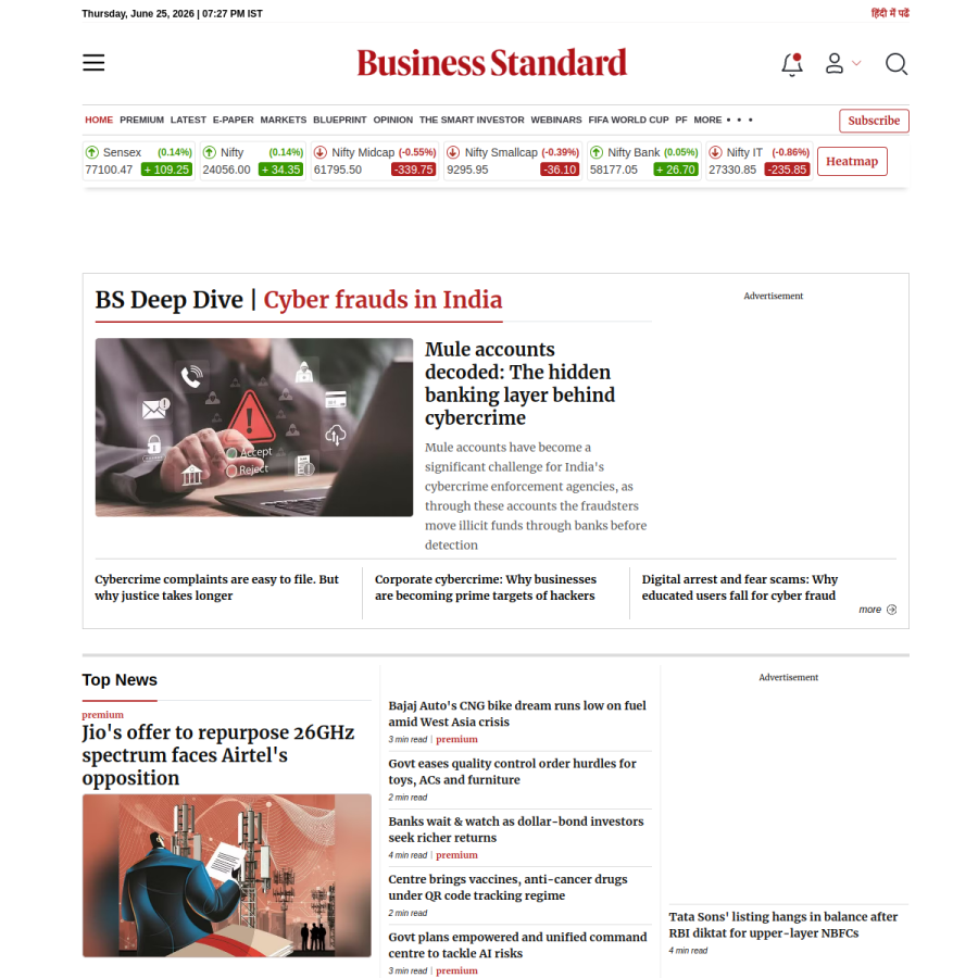 business-standard.com homepage screenshot