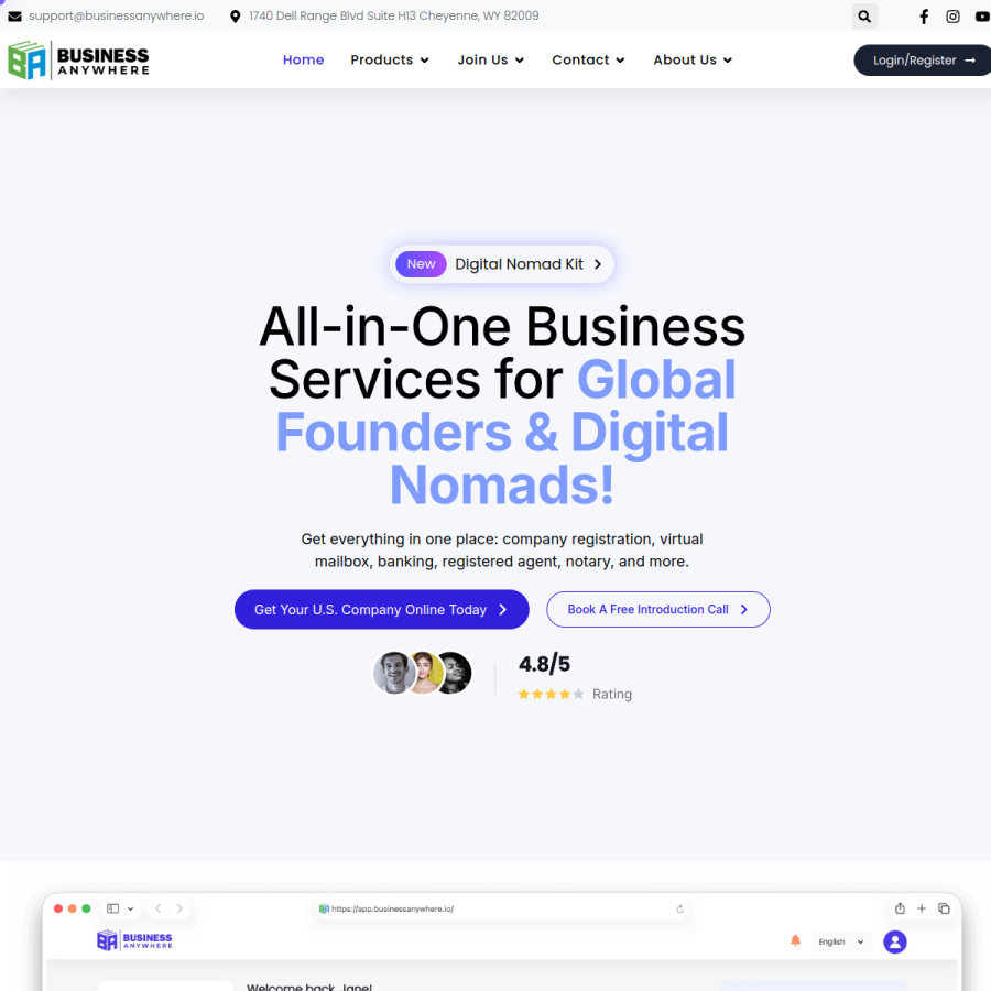 businessanywhere.io homepage screenshot