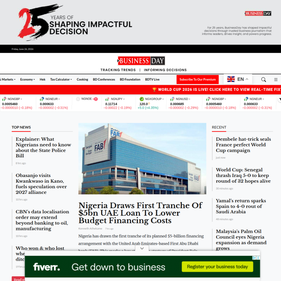 businessday.ng homepage screenshot